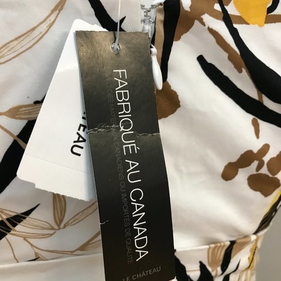 Le Chateau Formal Cocktail White Black Yellow Floral Bodycon Cotton Summer Dress - Picture 6 of 6